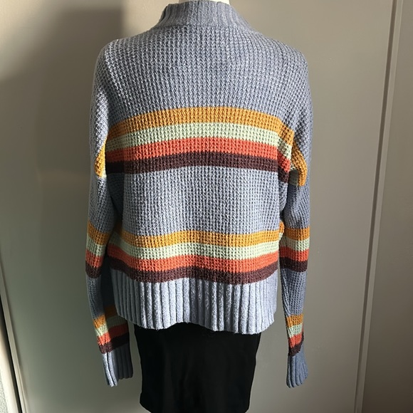 SO Women’s Oversized Fuzzy Waffle Knit Mock Neck Cozy Striped Sweater - Picture 4 of 8